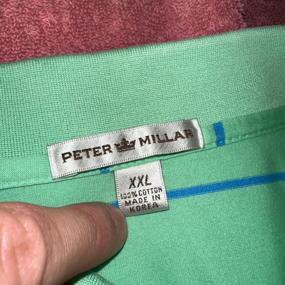Peter Millar Mens XXL Polo Shirt Mint Green Blue Striped Cotton Short Sleeve - Picture 5 of 8